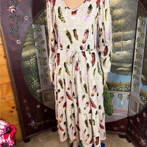 NWT Feathers print western style maxi dress small, XL, XXL